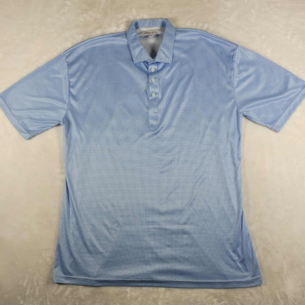 Collars & Co Polo Shirt Men's 3XL Blue Check Dress Collar Performance Golf - Picture 1 of 7